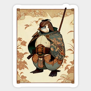 Samurai Penguin Art Nouveau Sticker